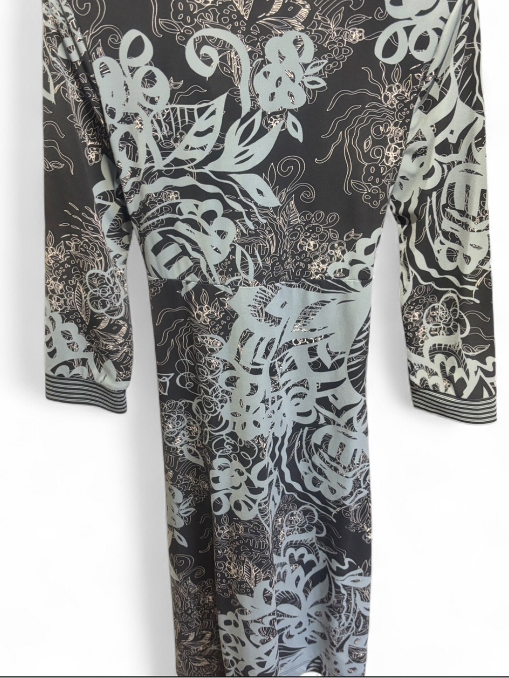 BCBGMaxAzria Black and Light Blue Printed Wrap Dress - Picture 4 of 5